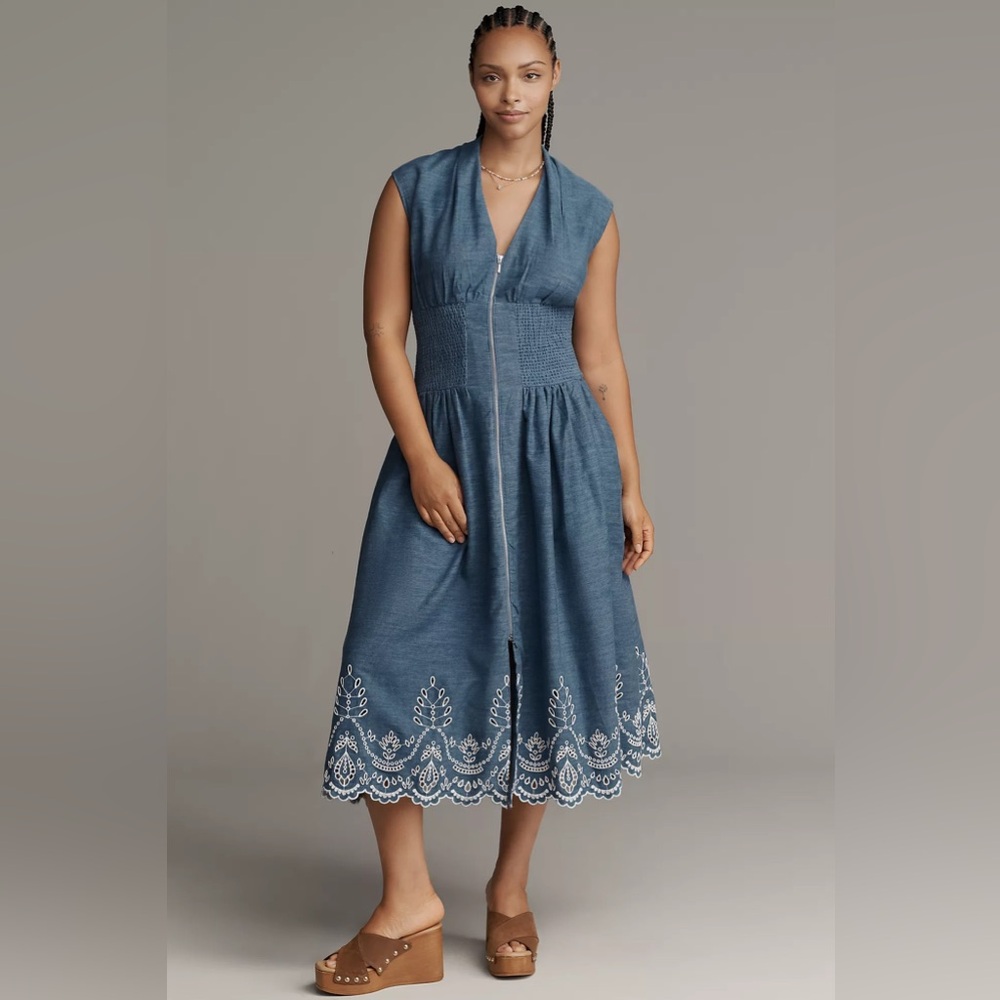 NWT! Anthropologie The Tommie Denim Eyelet Trim Dress - Size XS 5️⃣ - Picture 6 of 9